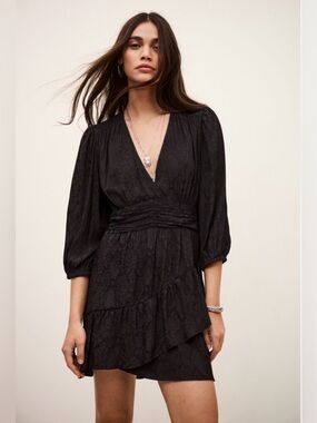 ba&sh Patterned Mini Dress in Romea Black Size S $395 Sold Out